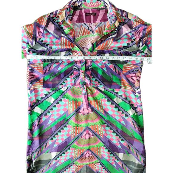 Custo Barcelona Multicolor Geometric Shirt Dress Long Sleeve Silk Blend Size 36 - Picture 7 of 9